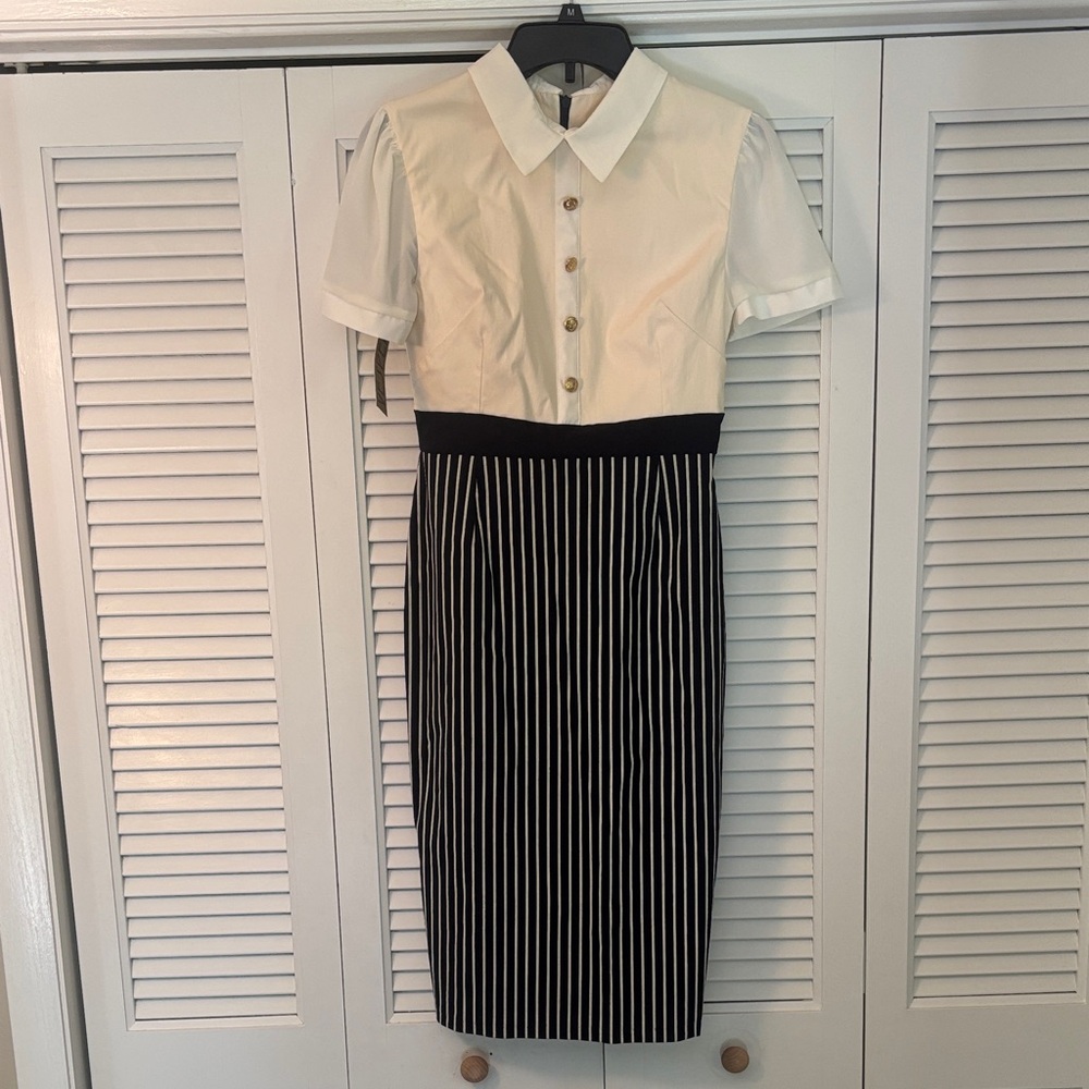 Chic Black and White Striped Pencil Skirt
